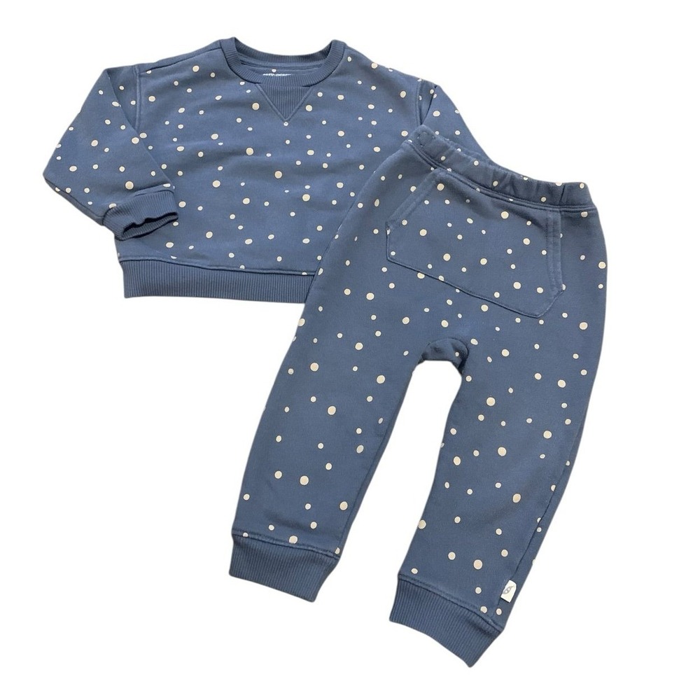 Easy-Peasy Sweatshirt Jogger Set Kids 24M Blue Polka‎ Dot Organic Cotton Earthy